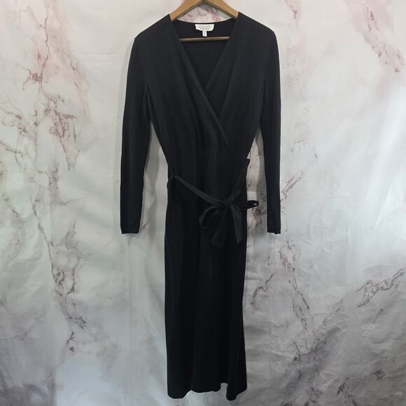& Other Stories Dress Womens Small 4 6 Black Midi Maxi Long Sweater V Bow Wool - Picture 2 of 16